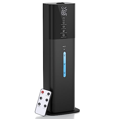 2.1Gal(8L) Humidifiers Large Room Bedroom Up to 550ft² Coverage, Quiet Ultrasonic Cool Mist Humidifier with Night Light, 3 Speeds, Adjustable Humidity, 12H Timer, Aroma Tray for Home Plants Baby