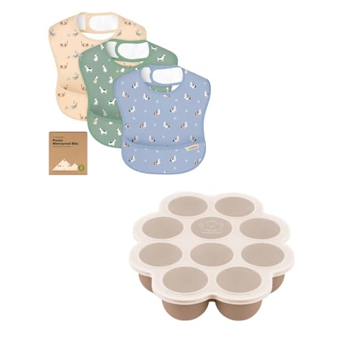 KeaBabies 3-Pack Waterproof Baby Bibs for Eating and Silicone Baby Food Freezer Tray with Clip-on Lid - Lightweight Infant Bibs with Food Catcher - Toddler Silicone Freezer Molds, Food Grade