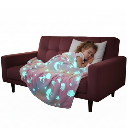 Image of Glow-in-the-Night Queen Size Blanket | AC-Friendly Mermaid Design | Lightweight All-Season Soft Fleece for Kids & Adults [200 x 152 cm] | Travel-Friendly for Flight & Train | Multicolor