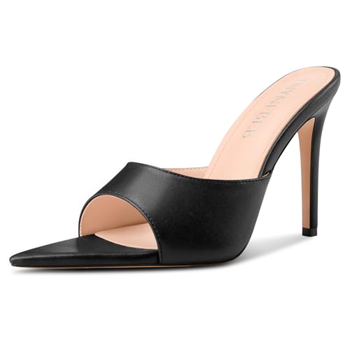 TNYNFBEB Womens Girl Stiletto High Heel Peep Open Pointed Toe Mules Shoes Sandals Slingback Wedding Prom Dress Cute 3.9 Inches Heels