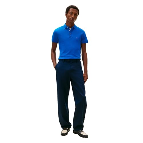 Image of Tommy Hilfiger Men's Short Sleeve Polo Shirts in Slim Fit with Stretch and Organic Pique Cotton