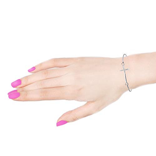 Ritastephens Sterling Silver Shiny Sideways Cross Bangle Bracelet2