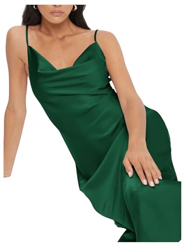 Image of Floerns Women's Spaghetti Strap Cowl Neck Long Slip Satin Silk Midi Dress