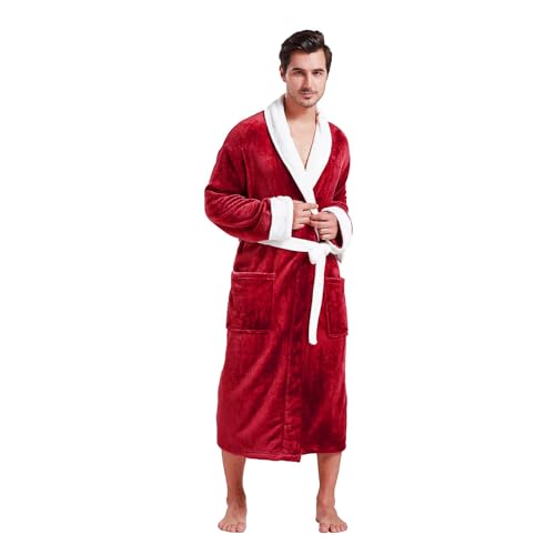 Peignoir de bain homme avec col châle contrasté FashGudim en polaire haut de gamme