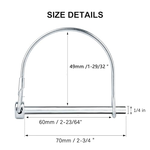 Comonc 10 PCS Safety Coupler Pin Pto Pin Shaft Locking Pin 1/4 pin Hitch pin Round Wire Lock Pin 1/4\" x 2-3/4\" for PTO,Farm,Lawn,Hitches,and Garden - Thumbnail 2