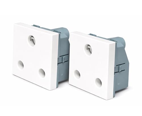 Image of MX 3-Pin Indian Standard Socket with Safety Shutter | 2-Module 6A /250V Wall Outlet | 45x45mm Modular Socket Plate | White - Pack of 2 | Modular Switchboard Home Wall Plate