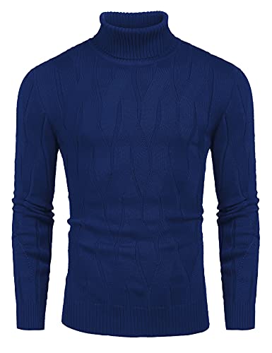 Coofandy Men's Slim Fit Turtleneck Sweater Casual Knitted Pullover Sweaters Navy Blue #TOP8