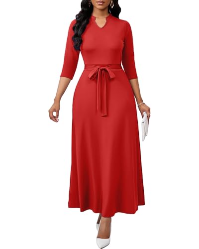 Image of BubFee Maxi Dresses for Women Semi Formal Long Dress 3 /4 Sleeve Casual A-line Church Dresses with Pockets