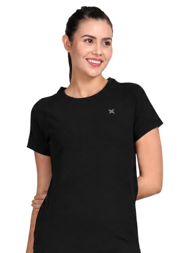 Image of Lavos Women's Regular Fit T-Shirt with Half Sleeve Round Neck, Bamboo & Cotton Gym, Yoga and Sports Wear for Women