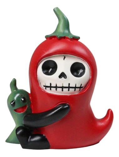 Ebros Furrybones Chilito Hot Red Chili Pepper Figurine Small 3.25 Inch Furry Bones Skeleton Monster Collectible Decor Statue Gothic DOD Mexican Spice Jalapeno Themed Decorative Sculpture