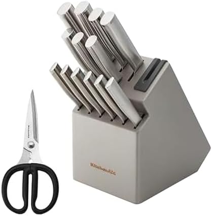 KitchenAid Gourmet Knife Block Set with Built-in Sharpener, 15-Piece, Stainless Steel