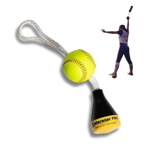 The Ultimate Xelerator Pro Fastpitch Softball Pitching Trainer and Warm-Up Tool with 12 Inch Premium Leather Indoor Ball for Improved Grip - Made in USA