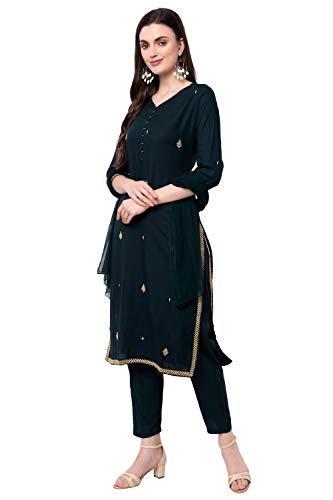 Image of Arayna Women's Embroidered Rayon Kurta Palazzo Set with Dupatta