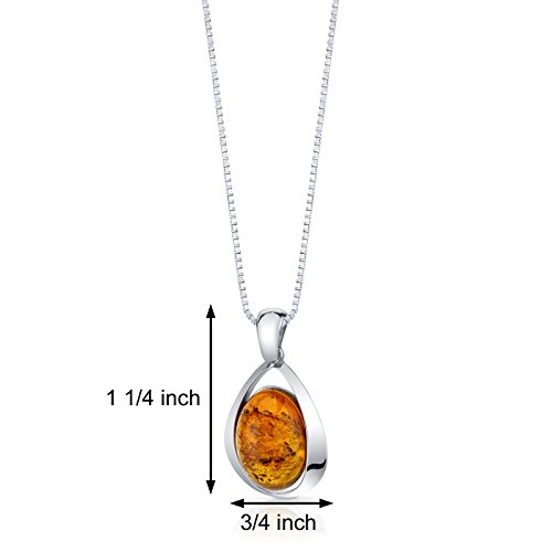 PEORA Genuine Baltic Amber Pendant Necklace, Earrings and Bracelet, Sterling Silver, Floating Oval Shape Design, Cognac Color, 100% Natural from Baltic Region, Real Baltic Amber Jewelry for Adults3