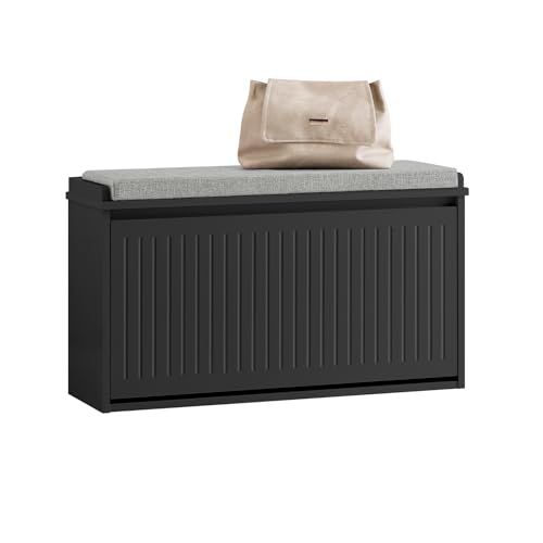 SoBuy Banco Zapatero con Asiento - Zapatero Recibidor para Entrada y Recibidor, Almacenaje para 6-8 Pares de Zapatos, 155kg de Carga, Diseño Moderno, Negro, 80x26x45cm, FSR98-L-SCH