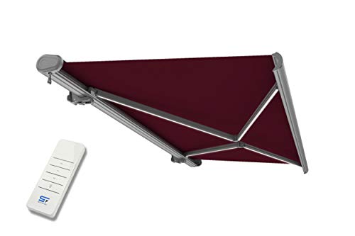 Schartec Premium Kassetten Markise elektrisch mit LED Beleuchtung Kassettenmarkise motorisierte Gelenkarmmarkise bis 500x300cm m (400x300cm, rot)