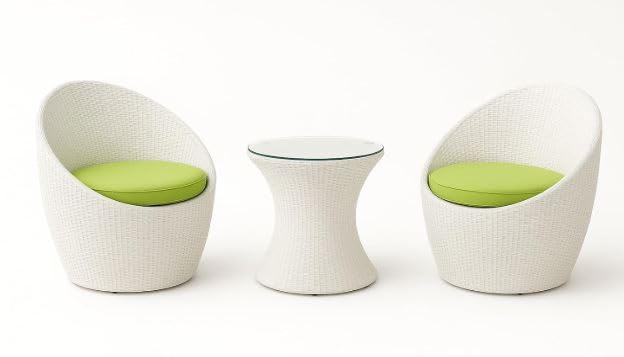 Image of India 2+1 Apple Patio Chair & Table Set with Cushion for Indoor Outdoor Seating Garden Balcony Patio Porch Lawn Living Room Coffee Furniture Set (White and Light Green Cushion)