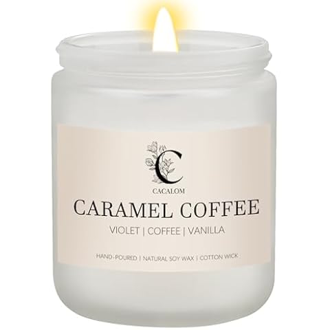 Caramel Coffee Scented Candles, Long Lasting Burn Candles for Home Scented, Soy Wax Stress Relief Jar Candles, 7 oz Cover