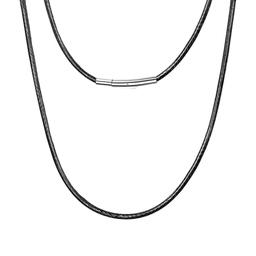 Leather Necklace Cord with Stainless Steel Clasp, Black/Brown Color Waterproof Wax Rope Chain 2mm 3mm Wide Braided Cord String Necklaces for Men Women 16