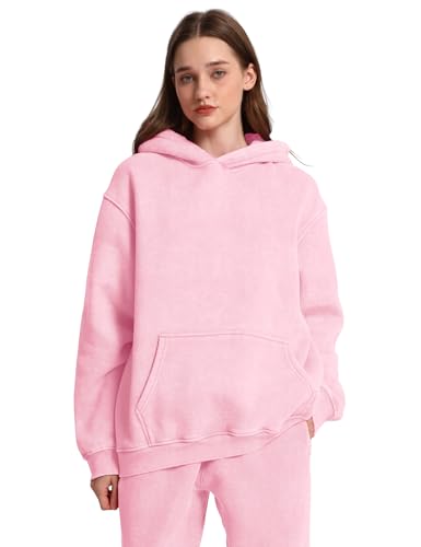 Image of FAIABLE Womens Oversized Acid Wash Hoodie Unisex Heavyweight Cotton Hoodies Fleece Vintage Washed Sweatshirt Women Men