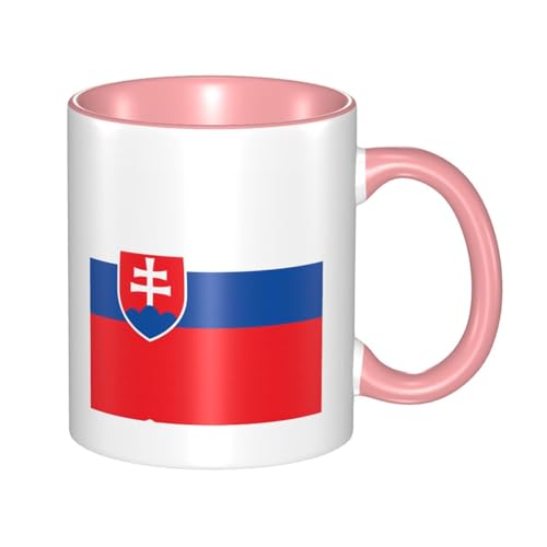 SMAZDFXX Mug en céramique rose imprimé du drapeau de la Slovaquie avec anse incurvée, idéal pour le bureau et une utilisation quotidienne.