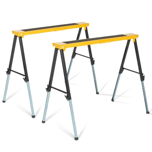 IDMarket - Lot de 2 tréteaux télescopiques pliables large plateau antiglisse