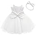 IWEMEK Enfants Bébé Filles Perlée Dos Nu Bowknot Tutu Robe De Princesse + Bandeau sans Manches Première Communion Robe de fête d'anniversaire Baptême Demoiselle d'honneur Mariage Blanc 18-24 Mois