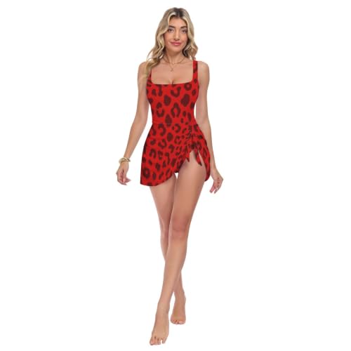 Maillot de bain femme pour l'été une pièce léopard rouge foncé effet ventre plat