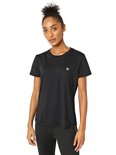 Image of Solid Active T-Shirt with Logo | Women's Gym T-Shirts | Lightweight | High-Performance Workout Wear (CS700439XXL Black)