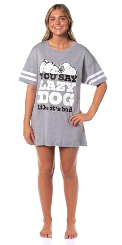 INTIMO Peanuts Women's Lazy Dog Snoopy Nightgown Pajama Shirt Dress For Adults2