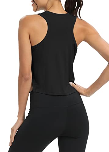 Mippo Workout Tank Top Athletic Shirts Gym Crop Tops Exercise Sports Shirts High Neck Tank Tops Cute Summer Workout Shirts Going Out Clothes For Women Loose Fit Black M #TOP2