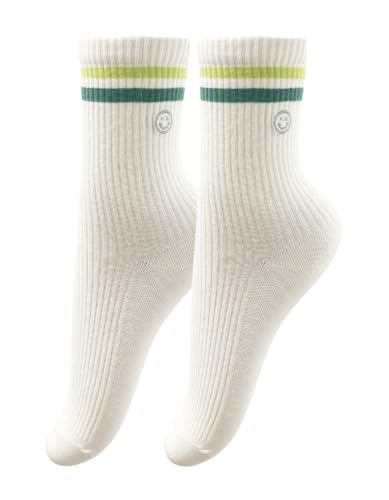 Image of Womens Solid Color Two Stripe Crew Socks Casual Athletic Smiling Face Ankle Socks for women Girls