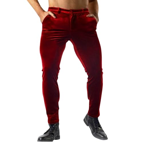 Men Velvet Stretch Pants with Pocket, Slim Fit Sweatpants for Work Dress Pants Athletic Outdoor Casual Solid Trousers2
