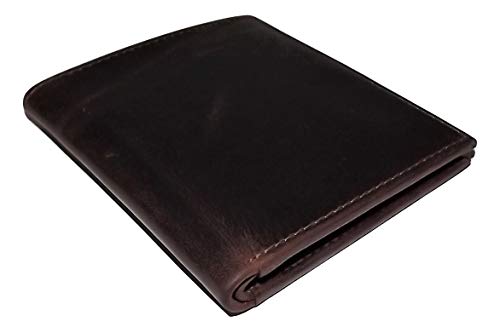 Men's Vintage Leather Bifold Hipster ID Wallet Walnut