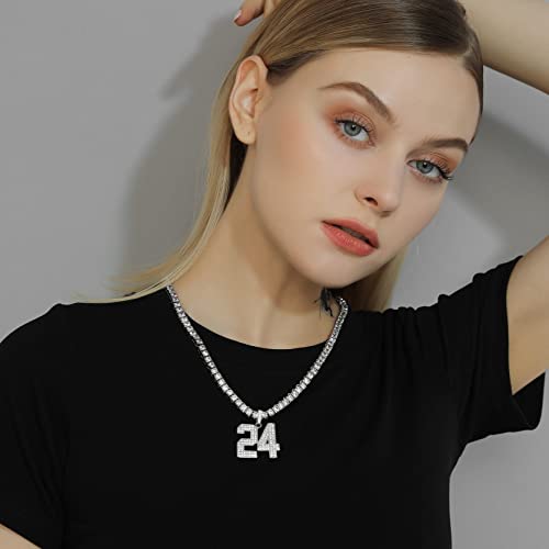 KeyStyle Number Necklaces For Men, Bling Numbers Chain Necklace Hip Hop Simulated Diamond Pendant with Tennis Chain Spiga Chains3
