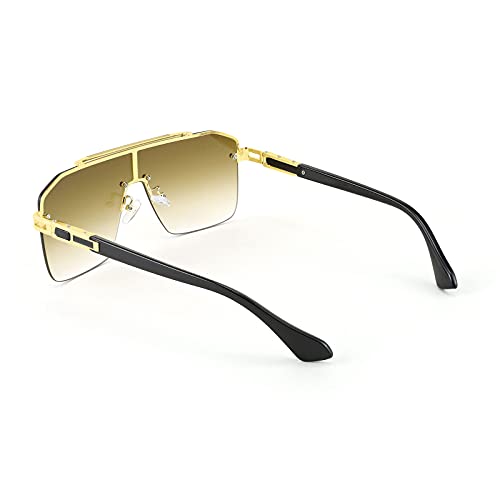 Karsaer Vision Oversized Stylish One Piece Frameless Sunglasses Flat Top Chic Big Gold For Men Women Trendy Crafted Glasses4