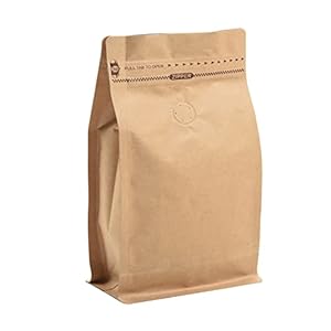 100 Count 12 Ounces Kraft Paper Coffee Bags – High Barrier Kraft & Foil Liner – Flat Bottom Coffee Pouches with Degassing Valve, Food Storage Bags with Rsealable Zipper & Easy Open Tape (100pcs,