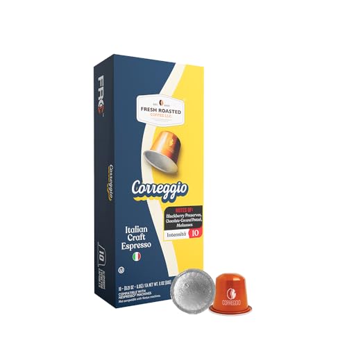 Image of Fresh Roasted Coffee, Correggio Italian Craft Espresso Capsules for Nespresso OriginalLine, Intensity 10, Kosher, 10 Recyclable Aluminum Capsules