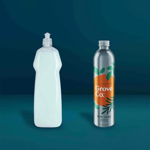 Image of Grove Co. Ultimate Dish Soap Refills (16 Fl Oz) Removes 48-hr Stuck-on Food and Grease,Plastic Free Cleaning Products,100% Natural Orange & Rosemary Fragrance