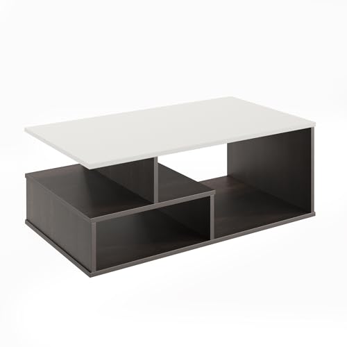 Image of FURNEASER Witely 2-Tier Engineered Wood Coffee Table with Storage Shelves, Modern Centre Table for Living Room & Sofa, Matte Wenge & White Finish