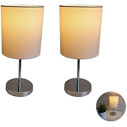 Juego De Dos Lamparas Para Salon Juego de 2 lámparas LED para mesita de noche, con pantalla de tela (blanca) para dormitorio, salón, estudio, mesa auxiliar, incluye LED de 3 W