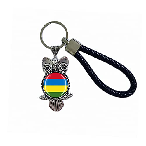 Porte-clés drapeau de l'île Maurice - Cadeau souvenir - Porte-clés avec pendentif hibou - Pour homme et femme, Maurice, 18 CM (7.09')