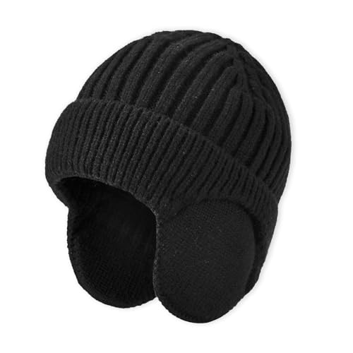 Unisex Kids Earflap Beanie and Scarf Set 2pcs Winter Warm Knit Fleece Lined Skull Cap Neck Warmer for Boys Girls 2-8y3