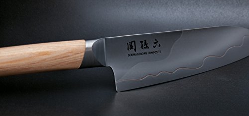 Foto von KAI Seki Magoroku Composite Officemesser 9 cm Klingenlänge - SUS420J2 Edelstahl 56 HRC /VG 10 Stahl 61 HRC - heller gemaserter Pakkaholzgriff - Handgefertigt in Japan - Durchgehender Erl