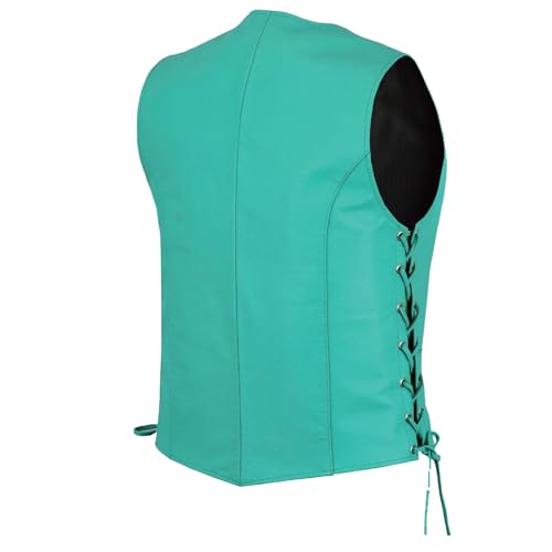 HL14501TEAL Women's Teal color side laced Leather Vest with utility Pocket for clubs, White3