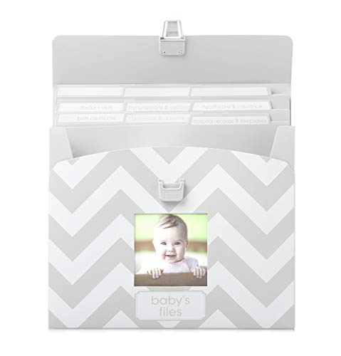 Image of Baby File Keeper Organizer, Gray Chevron, Newborn Baby Document Organizer, Durable File Folder