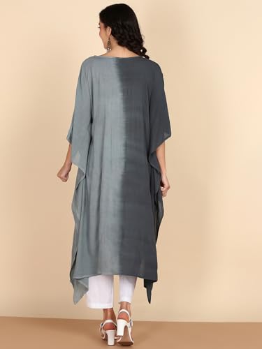 Image of Maaesa Women Handcrafted Tie & Dye Rayon Crepe Kaftan Dress | Casual Wear | Flowy Kaftan Style | Lightweight & Breathable Fabric