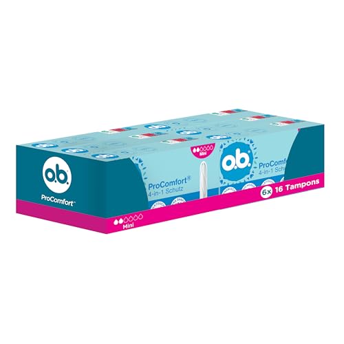 o.b. ProComfort mini 4-in-1 Schutz Tampons (6 x 16 Stk) Mit Extra Sanfter Spitze für Einfaches Einführen und Bis Zu 100% Auslaufschutz Ideal Für Sport und Alltag