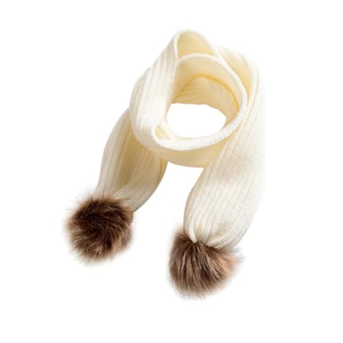 VANZACK Long Knitted Winter Scarf for Cute Fluffy Ball Design Warm Fibers Shawl Winter Accessory for White
