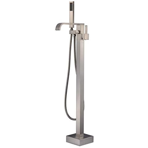 Artiqua Freestanding Bathtub Faucet Tub Filler Brushed Nickel Floor Mount Faucets Brass Single Handle with Hand Shower Cover